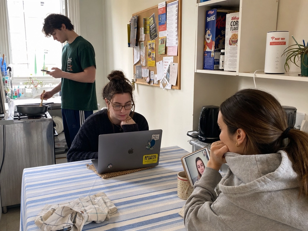 Housemates connected in a shared kitchen