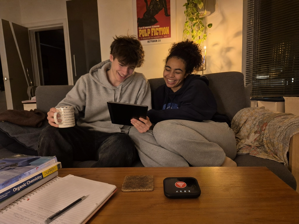 Students streaming shows together using a Next Day Broadband router